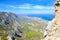 Amazing view from the St. Hilarion Castle in Northern Cyprus offering beautiful scenery of Kyrenia region with nearby mountains