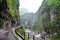 Amazing view of Taroko Gorge in Taroko National Park, Taiwan. Taiwanese landscape. Steep rocks along river, green forest. Misty