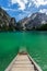 amazing view of turquoise Lago di Braies Lake or Pragser Wildsee in Dolomite, Italy