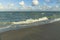 Amazing view of turquoise water of Atlantic ocean and blue sky with white clouds. Miami Beach.