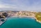 Amazing view on Ulcinj town in Montenegro. Clock Tower of Ulcinj Sahat Kulla. Lami Mosque. Ulcinj is a popular tourist