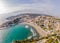 Amazing view on Ulcinj town in Montenegro. Clock Tower of Ulcinj Sahat Kulla. Lami Mosque. Ulcinj is a popular tourist