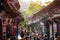 Amazing view of wooden facades of traditional Chinese houses