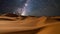 Amazing views of the desert under the night starry sky. Timelapse.