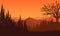Amazing views of the mountains with tree silhouettes from the countryside at dusk. Vector illustration
