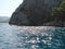 Amazing views from a pleasure yacht on the rocky coast of the Lycian Trail washed by the azure sea.