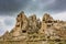 Amazing Volcanic rock formations known as Love Valley or Fairy Chimneys in Cappadocia, Turkey. Mushroom Valley one of attractions
