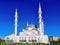 Amazing white Kocatepe Mosque with four minarets in Ankara, Turkey. Beautiful eclectic building of a Muslim temple in neo-