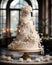 amazing white wedding cake, creamy colors background, blurred backgroud