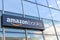 Amazon Books physical retail location building sign on the bookstore glass faÃ§ade