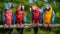 Amazon parrots on the branch with beautiful background