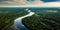 Amazon river. areal view of the vast amazon river and amazonian lush rain forest jungle.