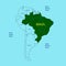 Amazon river map in yellow color on blue background. Vector illustration of amazon map Brazil.