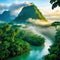 amazonas tropical river with jungle landscape with fictional landscape created with