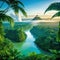 amazonas tropical river with jungle landscape with fictional landscape created with