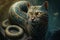 Amazonia Cat with body of a serpent snake illustration generative ai