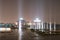 Ambedkar park at night with pillars and lights