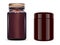 Amber glass bottle. Brown cosmetic jar, pill, oil