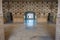 Amber, India - September 19, 2017: Beautiful Interior mughal architectural details inside of Amber Fort palace in India