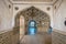 Amber, India - September 19, 2017: Beautiful Interior mughal architectural details inside of Amber Fort palace in India