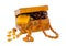 Amber jewelry vintage wooden box isolate on white
