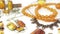 Amber jewelry on white background