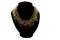 Amber necklace on black velvet bust isolated on white background. Female accessories, decorative ornaments and jewelry. Fashion