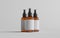 Amber Spray Bottle Mockup - Three Bottles. Blank Label. 3D Illustration