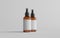 Amber Spray Bottle Mockup - Two Bottles. Blank Label. 3D Illustration