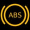 Amber vector graphic on a black background of a dashboard warning light for anti lock braking system