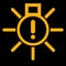 Amber vector graphic on a black background of a dashboard warning light for a bulb not working