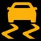 Amber vector graphic on a black background of a dashboard warning light for electronic stability control