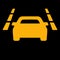 Amber vector graphic on a black background of a dashboard warning light for lane departure