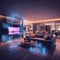 The ambient glow of neon in this smart living room casts a futuristic light on the possibilities of home technology