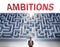 Ambitions can be hard to get - pictured as a word Ambitions and a maze to symbolize that there is a long and difficult path to