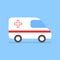 Ambulance car on blue background. Medical evacuation. Ambulance emergency. First aid. Vector illustration