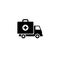 Ambulance car icon, first aid kit on wheels symbol