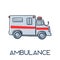 Ambulance car minimalist out line hand drawn medic flat icon illustration
