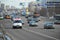 The ambulance car moving on the allocated strip. Volokolamskoye Highway. Moscow