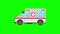 Ambulance car with siren icon, emergency medical vehicle, loop animation with alpha channel, green screen.