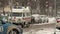 Ambulance car in winter in the snow carries the patient to the hospital