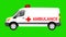 Ambulance cartoon on high speed isolated o on green screen