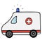 Ambulance. Color vector illustration. A car with a flashing light on an isolated white background rides on a call. Cartoon style.