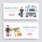 Ambulance, doctors paramedics emergency service with patient disease banners set vector illustration.