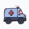 Ambulance doodle color vector icon. Drawing sketch illustration hand drawn line eps10