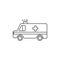 Ambulance. Doodle icon. Drawing by hand. Coloring book. Vector illustration.