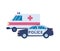 Ambulance emergency paramedic and police car flat vector illustration isolated.