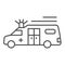 Ambulance emergency thin line icon, medical concept, urgent transportation with siren sign on white background, hurrying
