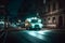 ambulance goes on the night rainy city. Neural network AI generated