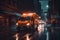 ambulance goes on the night rainy city. Neural network AI generated